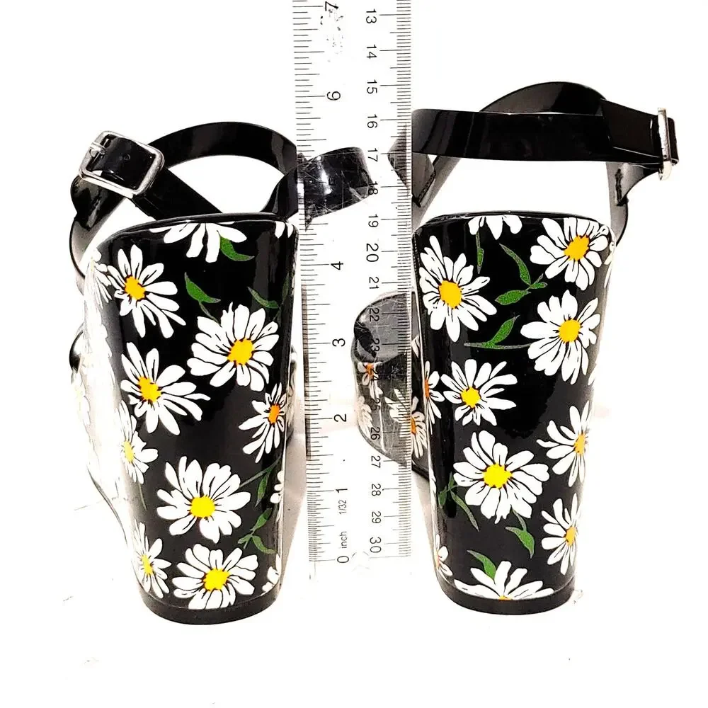Betsey Johnson Landry Daisy Platform Wedge Sandals Black Floral Women Size 9